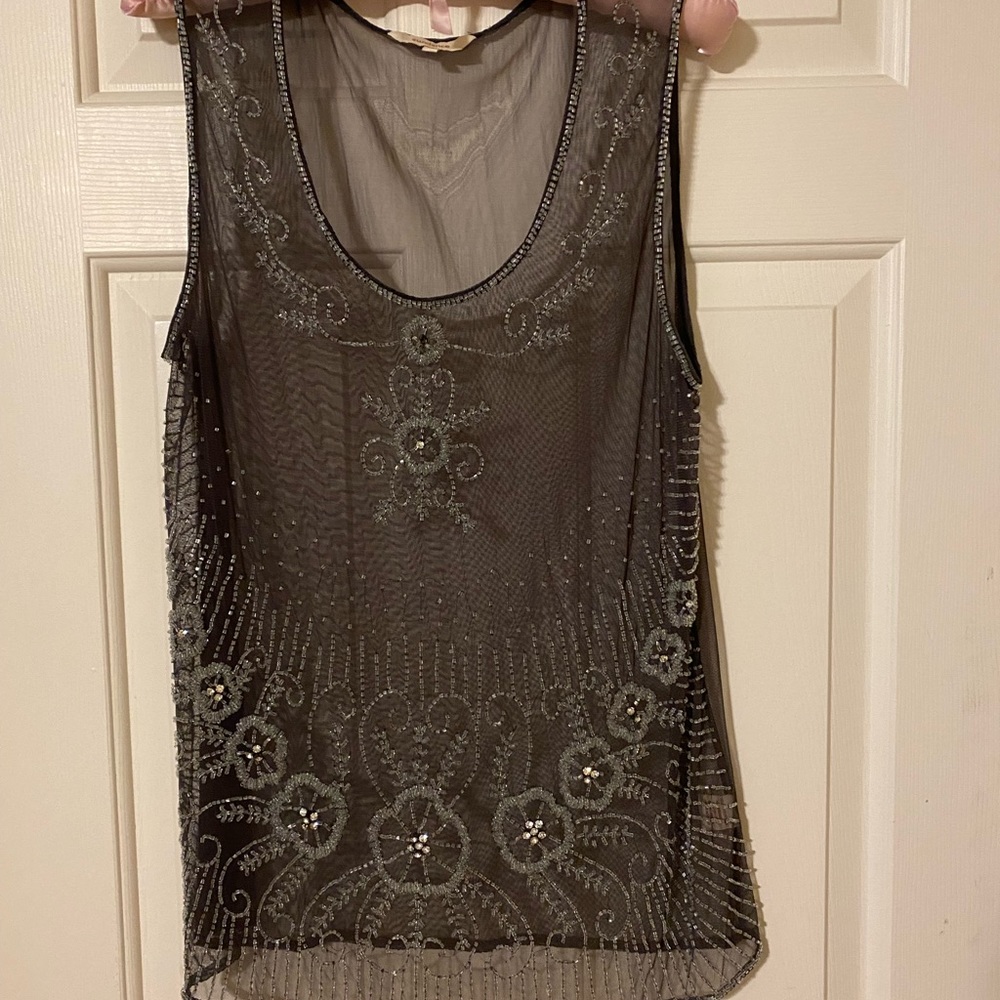 Sundance black bejeweled sheer top